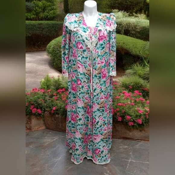 Lucie Ann Other - Vintage Lucie Ann Floral Peignoir Robe with Gown Lingerie Set Sz S Maxi Length